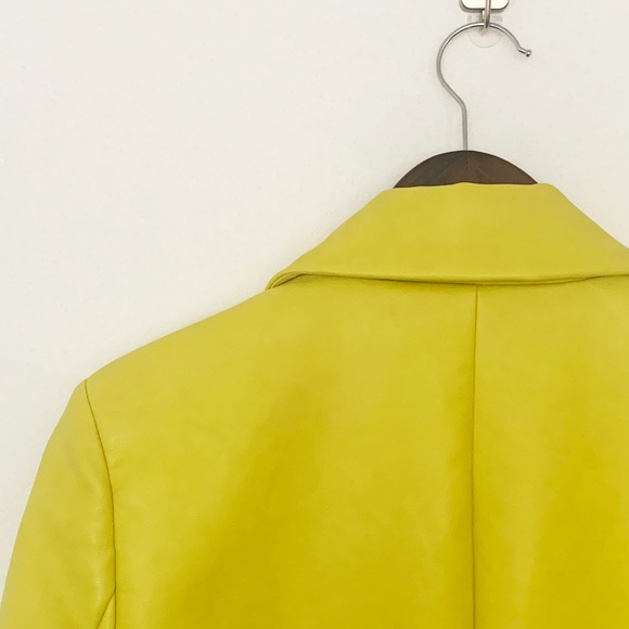 7 For All Mankind Jacket - Faux leather Cropped Biker Coat in Yellow - Size S - Picture 8 of 12